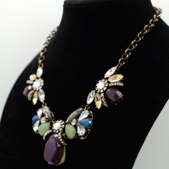 J Crew Rhinestone cluster necklace Brassy tone GORGEOUS - Picture 9 of 12